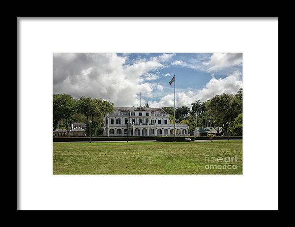 Street Framed Print featuring the photograph Palace of president in Paramaribo by Patricia Hofmeester