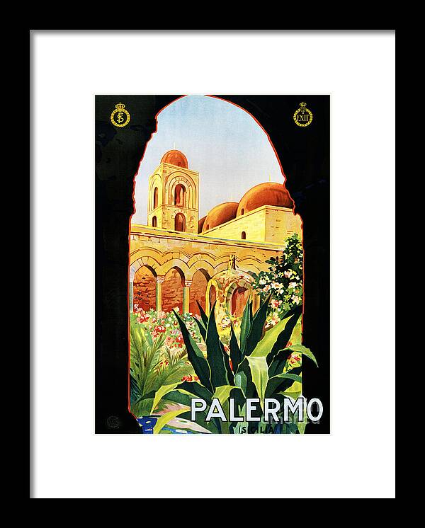 Palermo Framed Print featuring the painting Palermo Sicilia Vintage Travel Poster Restored by Vintage Treasure