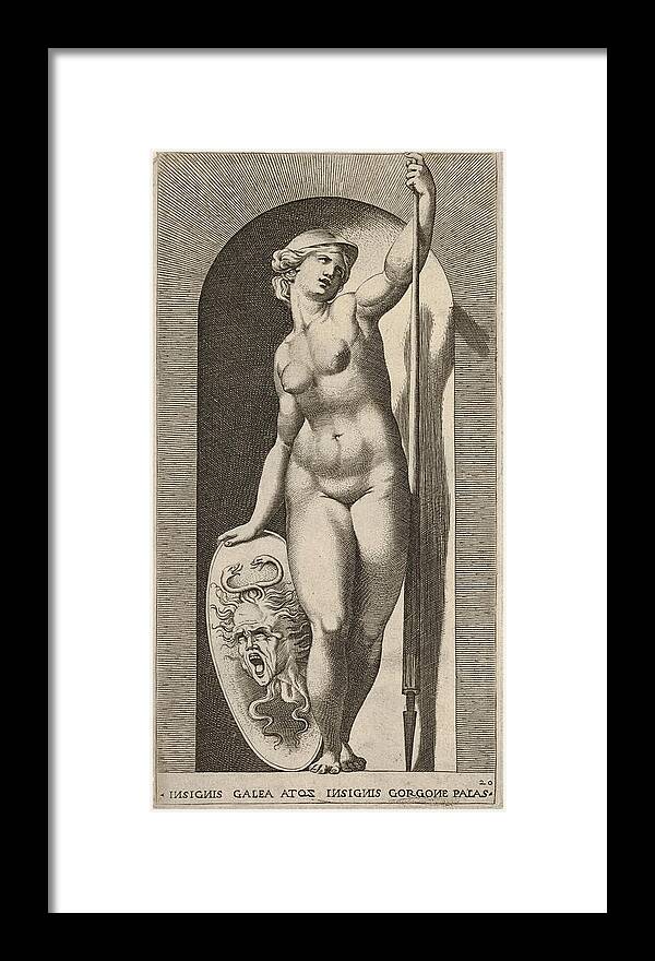 Giovanni Jacopo Caraglio Framed Print featuring the drawing Pallas Athena by Giovanni Jacopo Caraglio