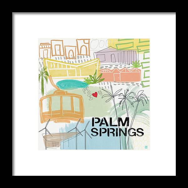 Palm Springs California Framed Print featuring the painting Palm Springs Cityscape- Art by Linda Woods by Linda Woods