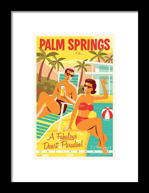 Travel Poster Framed Print featuring the digital art Palm Springs Poster - Retro Travel by Jim Zahniser