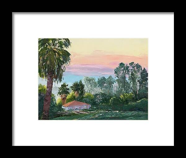 Landscape Framed Print featuring the painting Palm Tree Morning by Celeste Drewien