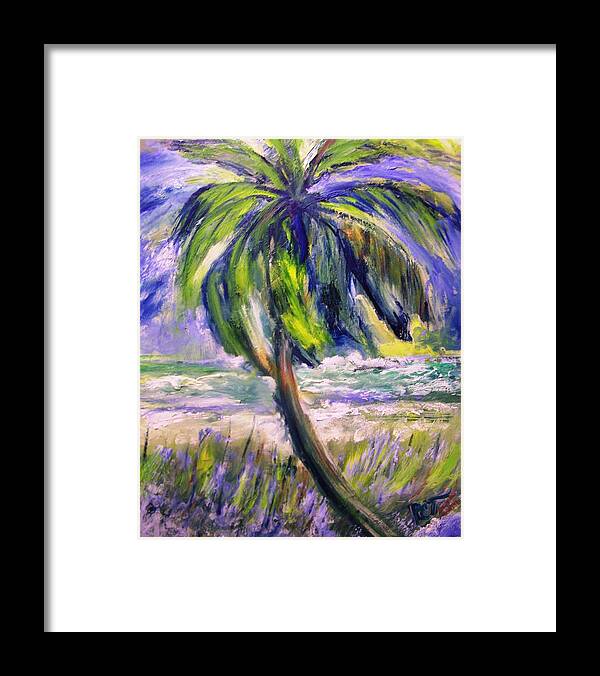 Palm Tree Framed Print featuring the painting Palm Tree on Windy Beach by Patricia Clark Taylor
