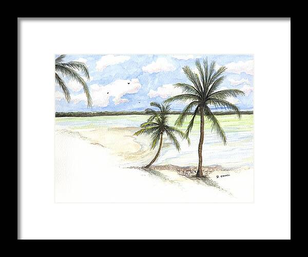 Palm Framed Print featuring the painting Palm trees on the Beach by Darren Cannell
