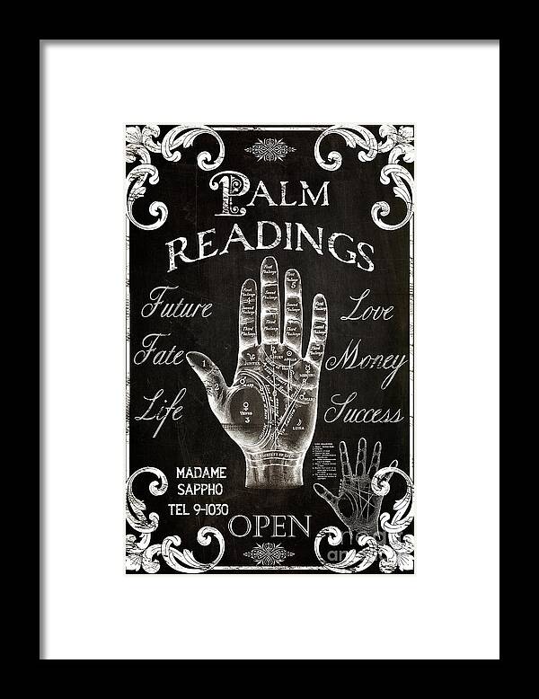 Palmistry Framed Print featuring the painting Palmistry Sign Vintage Style by Mindy Sommers