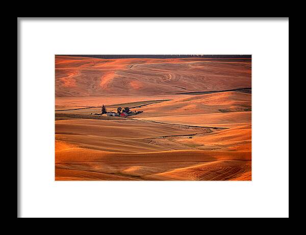 Harvest Framed Print featuring the photograph Palouse Farm Sunset by Mary Jo Allen