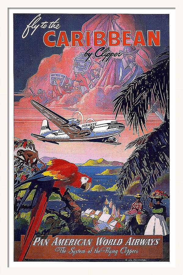 Pan American World Airways - Flying Clippers - Caribbean - Retro travel Poster - Vintage Poster by Studio Grafiikka