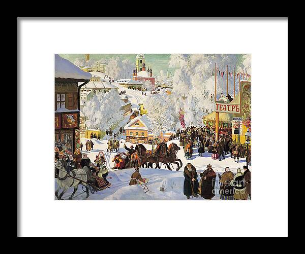 Boris Mihailovich Kustodiev Framed Print featuring the painting Pancake Tuesday by MotionAge Designs