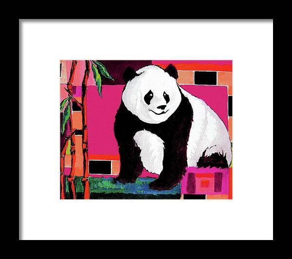 Panda Framed Print featuring the painting Panda Abstrack Color Vision by Alban Dizdari