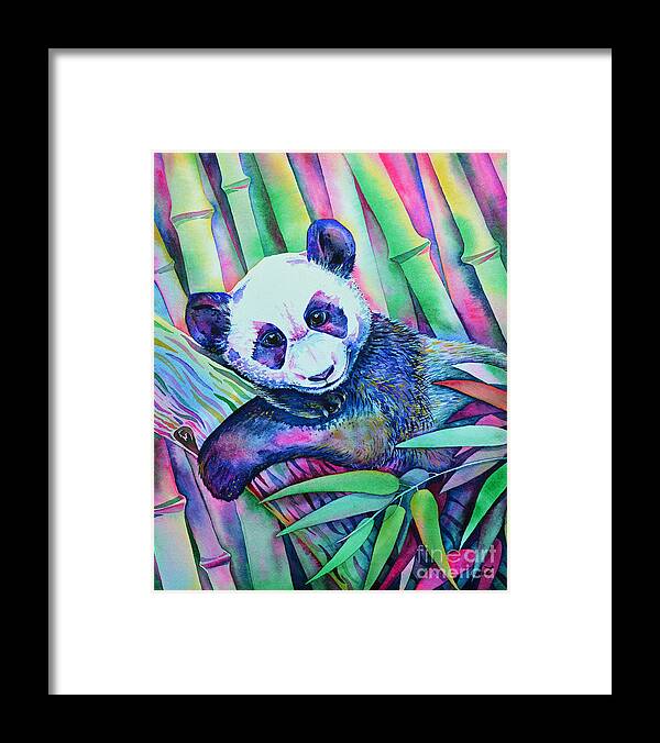 Panda Framed Print featuring the painting Panda Bliss by Zaira Dzhaubaeva