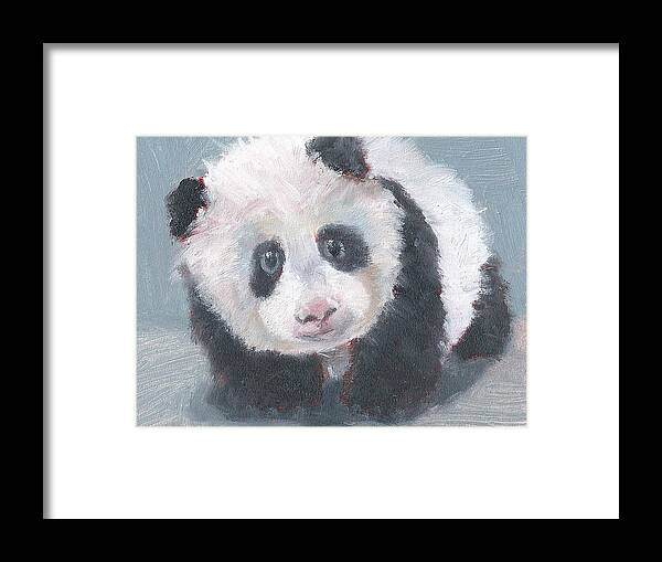 Mini Oil Painting Panda Framed Print featuring the painting Panda for Panda by Jessmyne Stephenson