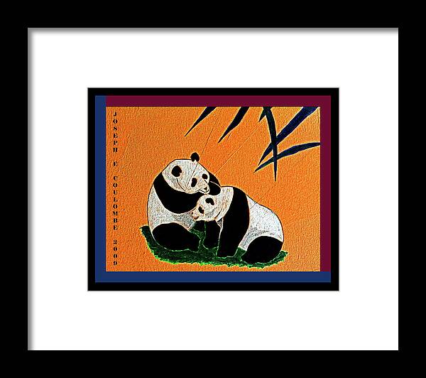 Panda Bears Framed Print featuring the painting Panda Friends by Joseph Coulombe
