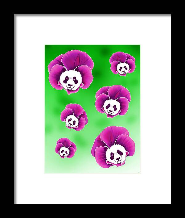 Panda Framed Print featuring the digital art Panda Pansies by Norman Klein