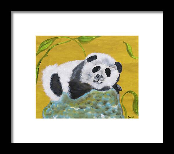 Panda Bear Framed Print featuring the painting Pandatude by Meryl Goudey