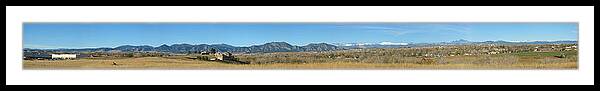 Panorama Framed Print featuring the photograph Panorama of Boulder Colorado Flatiron Mountain Range by Jeff Schomay