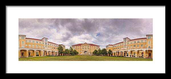Fort Framed Print featuring the photograph Panorama of Texas Christian University Campus Commons - Fort Worth - Texas by Silvio Ligutti