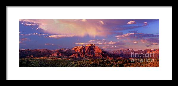 North America Framed Print featuring the photograph Panorama West Temple at Sunset Zion Natonal Park by Dave Welling