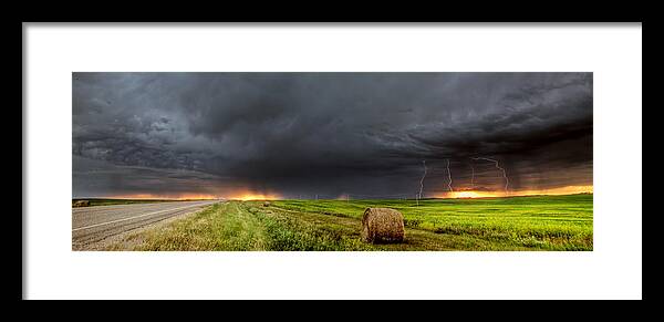  Framed Print featuring the digital art Panoramic Lightning Storm in the Prairies by Mark Duffy
