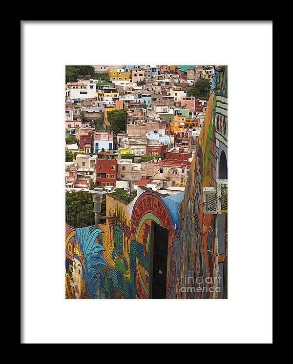 Architecture Framed Print featuring the photograph Panoramic vista of colorful buildings in downtown Guanajuato Mexico by Juli Scalzi