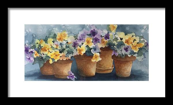 Pansies Framed Print featuring the painting Pansy Pots by Lael Rutherford