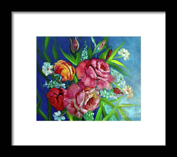 Pink And Red Roses Framed Print featuring the painting Parade of Roses 11 by Jenny Lee