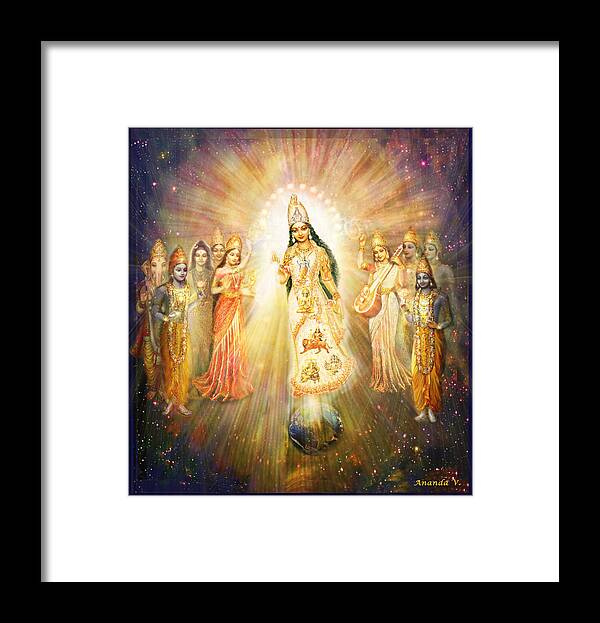 Goddess Framed Print featuring the mixed media Parashakti Devi - the Great Goddess in Space by Ananda Vdovic