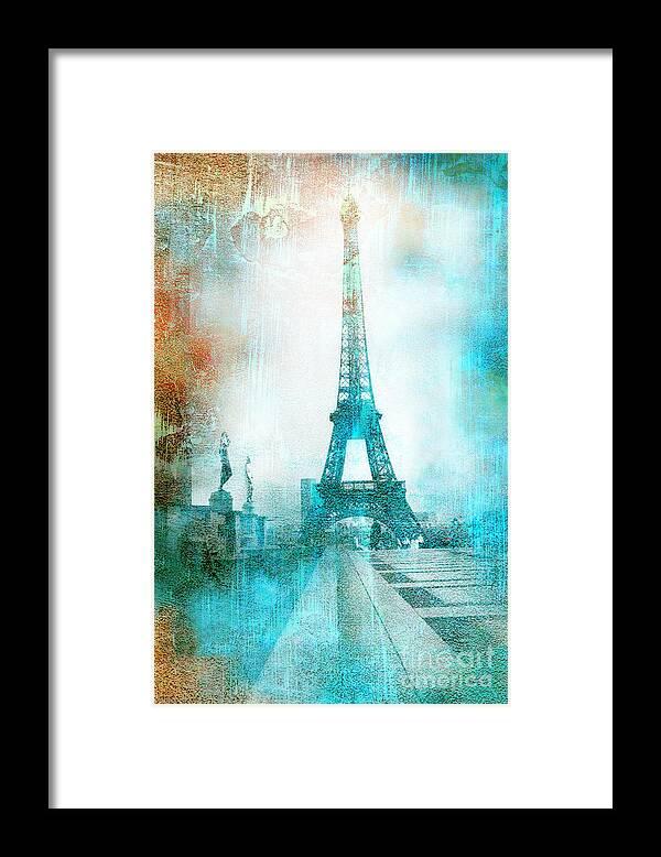 Paris Eiffel Tower Print Framed Print featuring the photograph Paris Eiffel Tower Aqua Impressionistic Abstract by Kathy Fornal