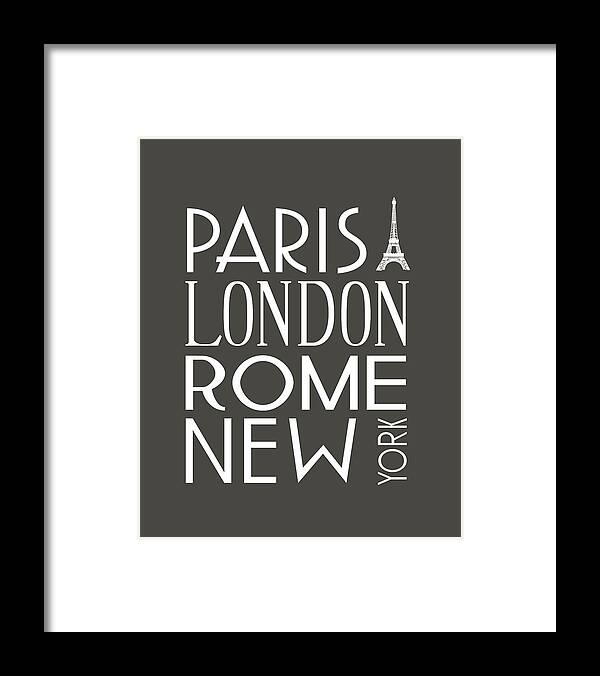 Vintage Framed Print featuring the digital art Paris, London, Rome and New York Pillow by Jaime Friedman