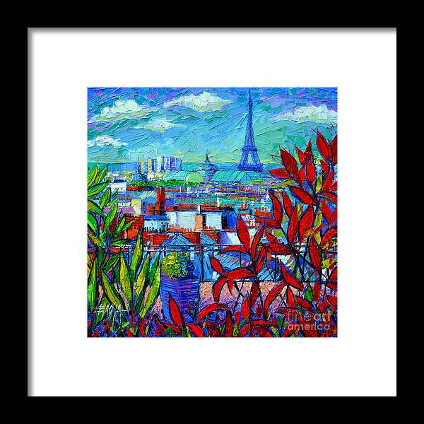 Paris Rooftops Framed Print featuring the painting Paris Rooftops - View From Printemps Terrace  by Mona Edulesco