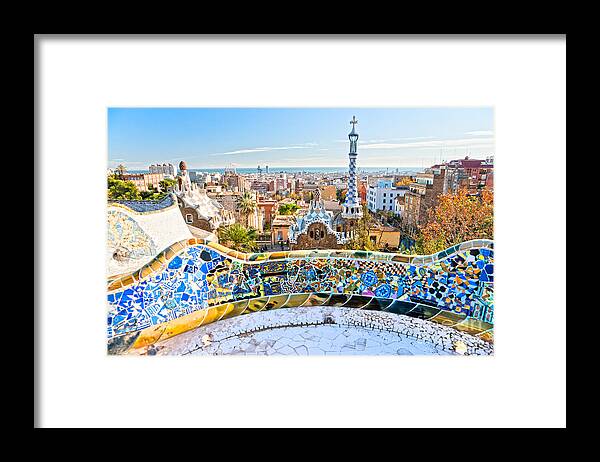 Architecture Framed Print featuring the photograph Park Guell Barcelona by Luciano Mortula