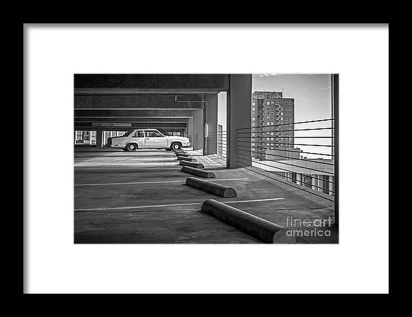 Parked In Black And White; Parked Framed Print featuring the photograph Parked in Black and White by Imagery by Charly