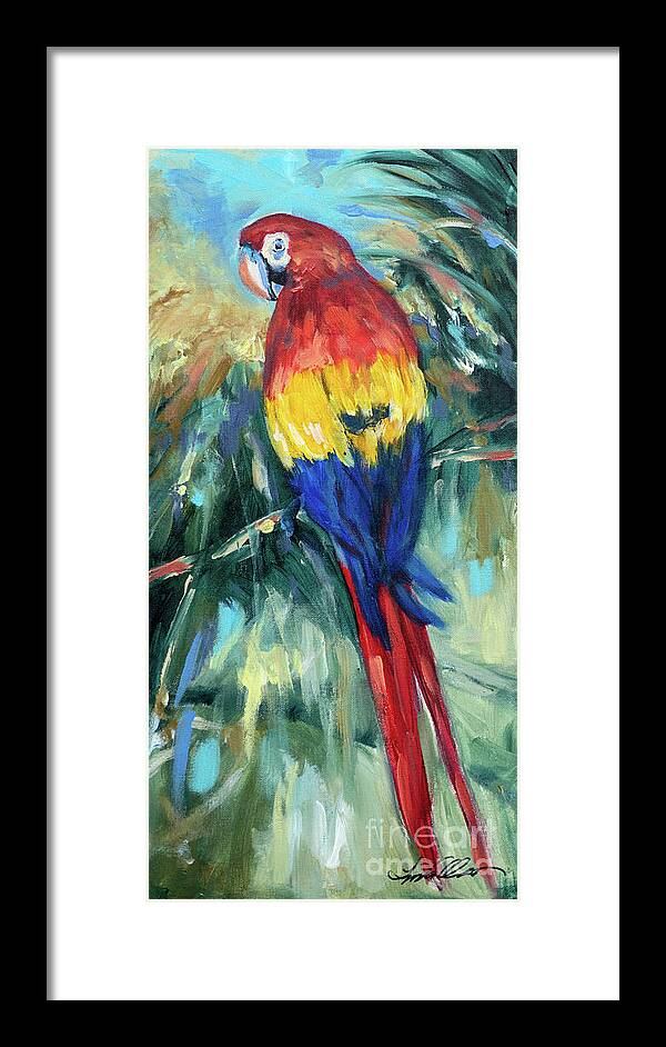 Ocean Framed Print featuring the painting Parrot on Limb by Linda Olsen