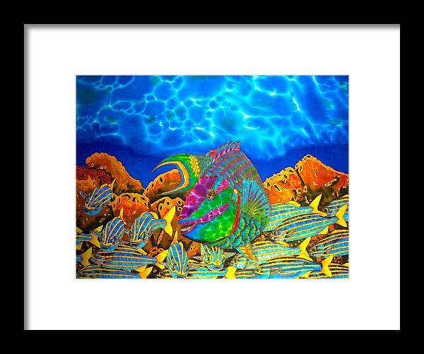 Stoplight Parrotfish Framed Print featuring the painting Parrotfish and smallmouth grunt by Daniel Jean-Baptiste