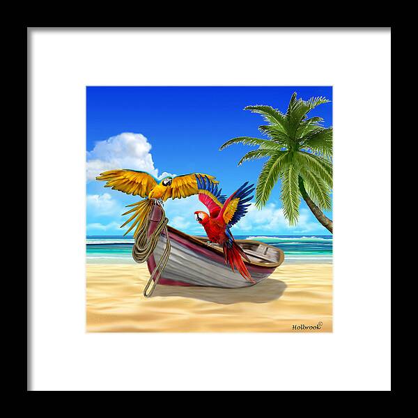 Macaw Parrots Framed Print featuring the digital art Parrots of the Caribbean by Glenn Holbrook
