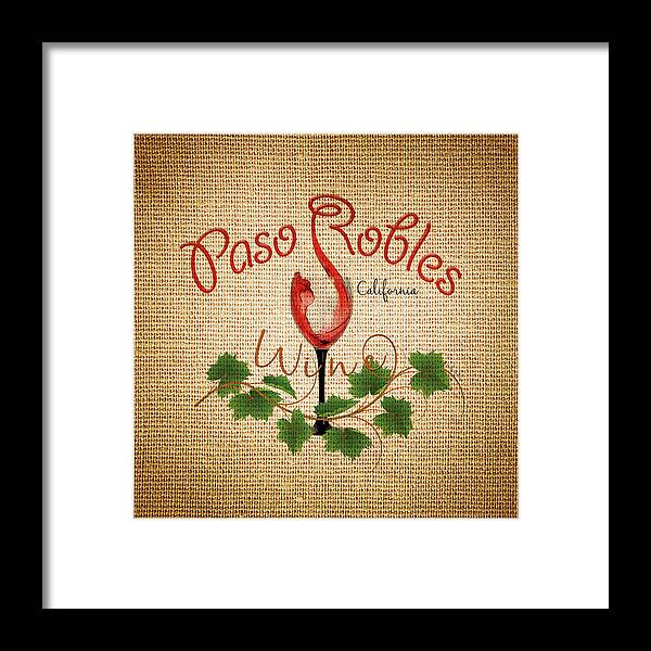 Paso Robles Framed Print featuring the digital art Paso Robles Wine and Burlap by Cindy Anderson