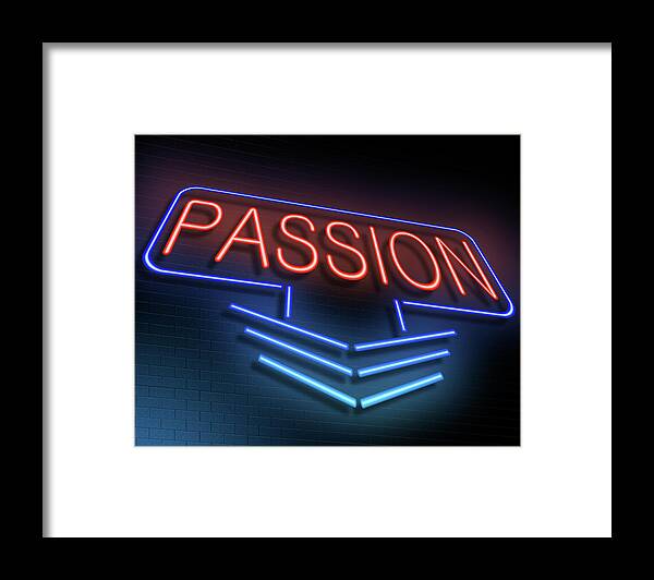 Passion Framed Print featuring the digital art Passion neon concept. by Samantha Craddock
