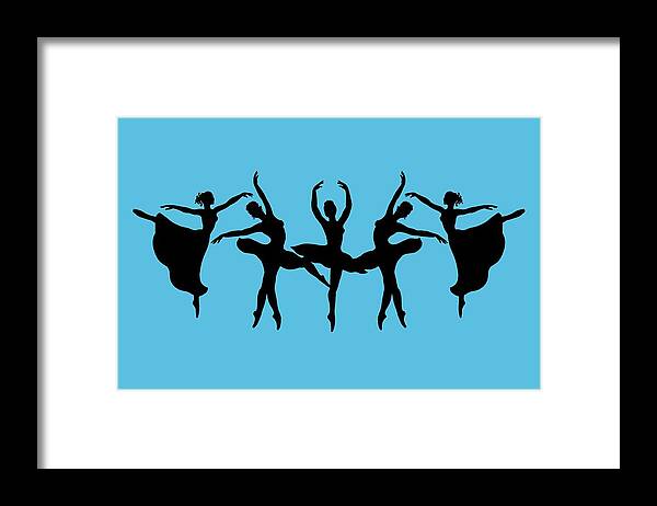 Blue Framed Print featuring the painting Passionate Dance Ballerina Silhouettes by Irina Sztukowski