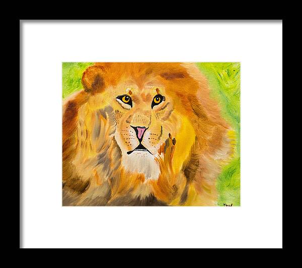 African Lion Framed Print featuring the painting Passionate by Meryl Goudey