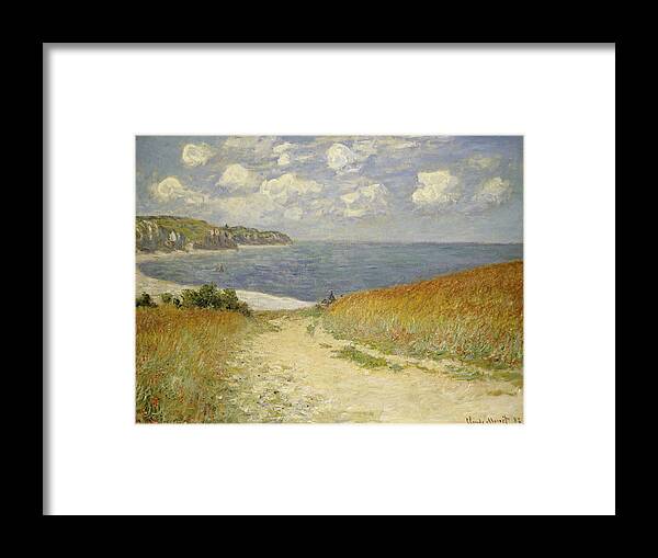 Path In The Wheat At Pourville Framed Print featuring the painting Path in the Wheat at Pourville by Claude Monet