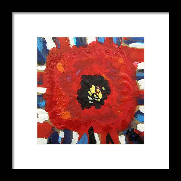 Red Poppy Framed Print featuring the painting Patriotic Poppy by Mary Carol Williams