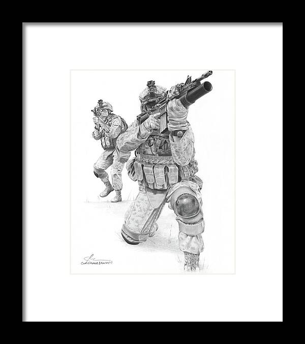 Soldier Framed Print featuring the drawing Patrol by Christopher Bracken