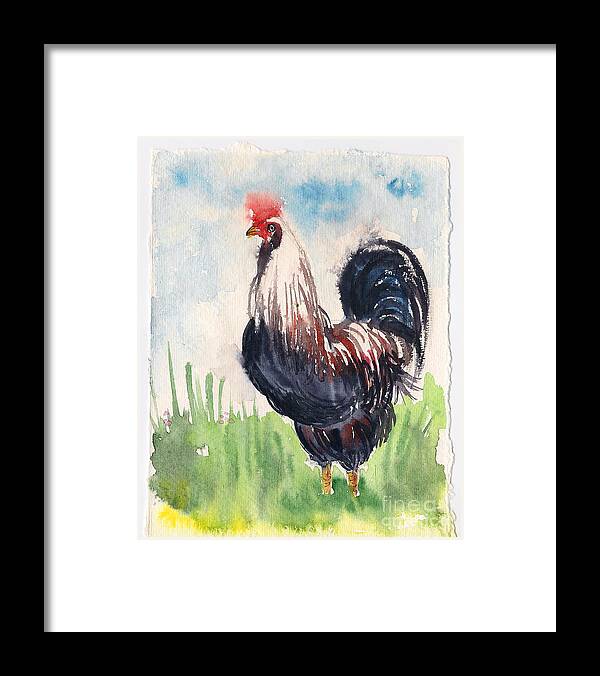 Rooster Framed Print featuring the painting Paunchy rooster by Asha Sudhaker Shenoy