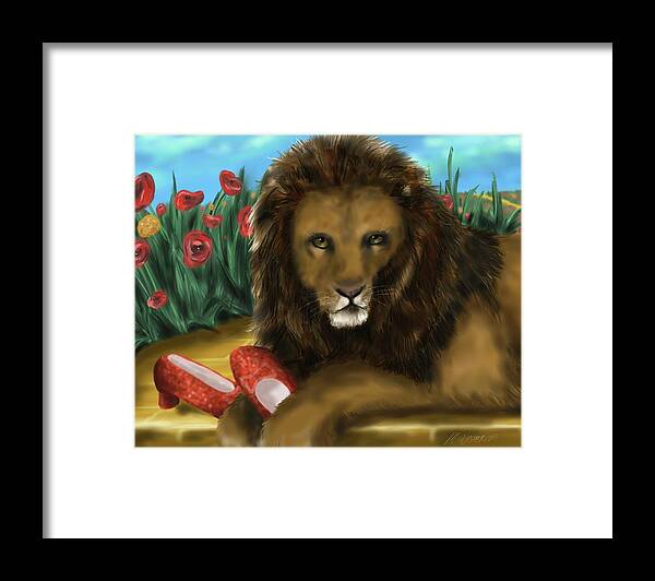 Lion Framed Print featuring the digital art Paws off my ruby slippers by Meagan Visser