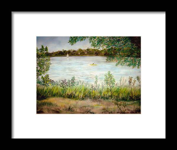 Paynes Prairie Framed Print featuring the pastel Paynes Prairie Lake by Larry Whitler