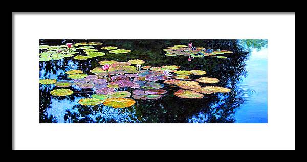 Water Lilies Framed Print featuring the painting Peace Among the Lilies by John Lautermilch