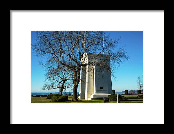 Peace Arch And January Trees Framed Print featuring the photograph Peace Arch and January Trees by Tom Cochran