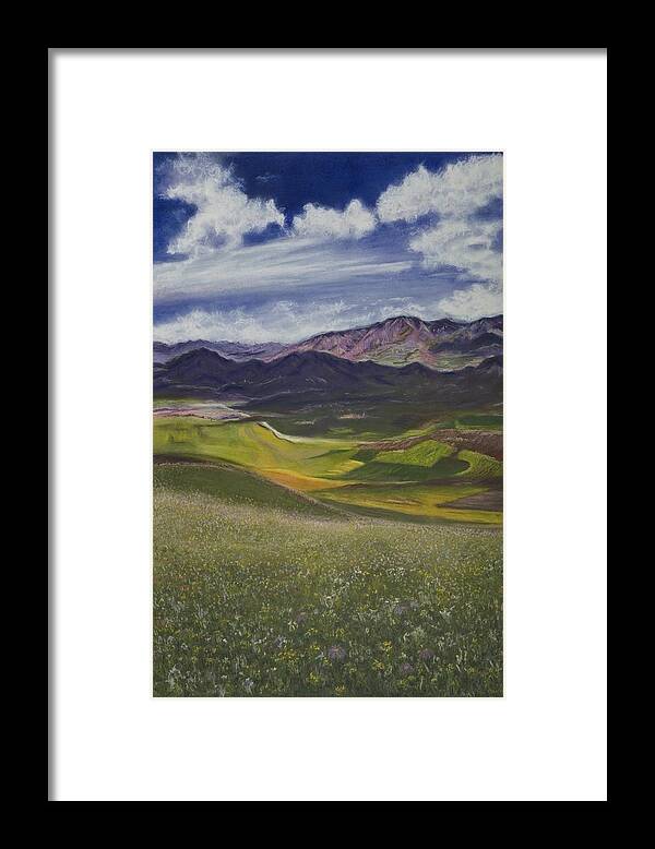 Mountains Framed Print featuring the pastel Peace by Deb Brown Maher