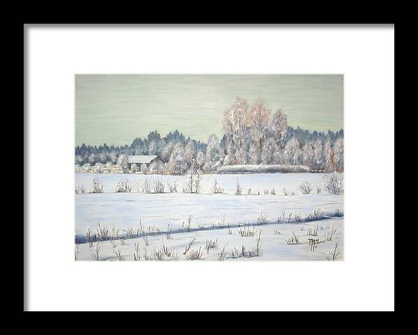Winter Framed Print featuring the painting Peace of the winter by Maren Kunnas