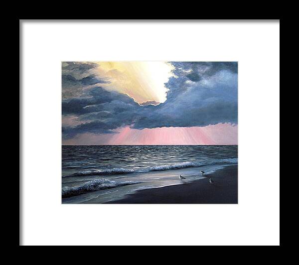 Sea Framed Print featuring the painting Peaceful Beach Memories Sea View 246 by Lucie Dumas