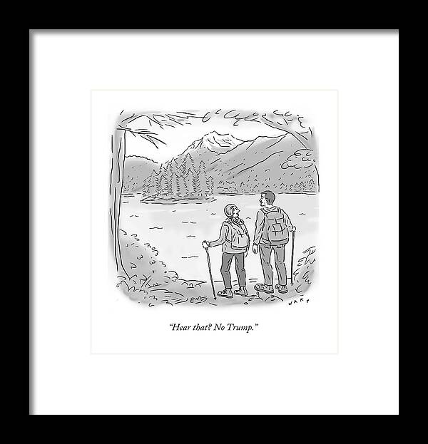 Hiking Framed Print featuring the drawing Peaceful Hikers by Kim Warp